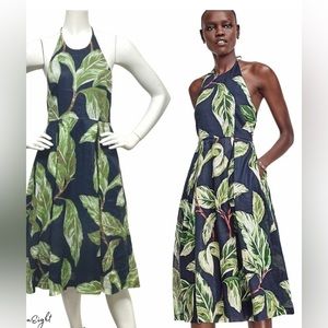 Ann Taylor Linen Halter Palm Dress